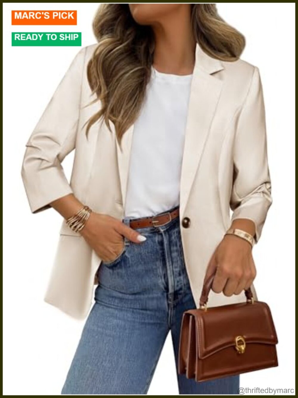 Ruched 3/4 Sleeve Blazer Lightweight Business Casual Work Suit Jacket